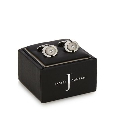Silver plated circle stone embellished cufflinks